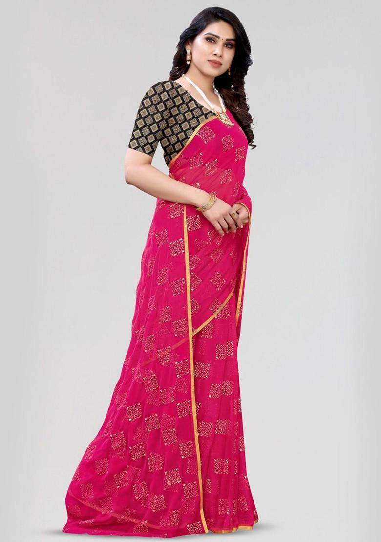 Pink Ethnic Motifs Saree Set