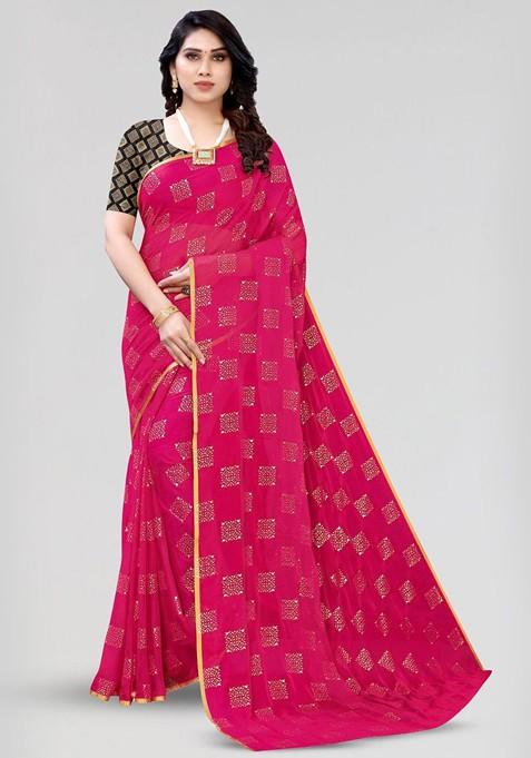 Pink Ethnic Motifs Saree Set