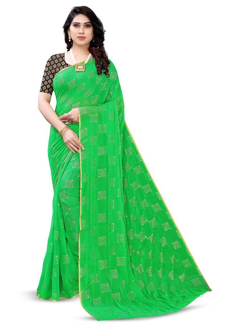 Green Ethnic Motifs Saree Set