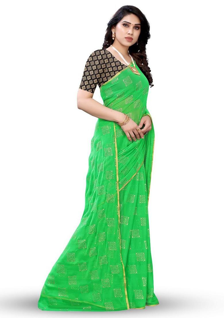 Green Ethnic Motifs Saree Set