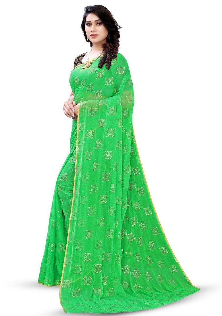 Green Ethnic Motifs Saree Set