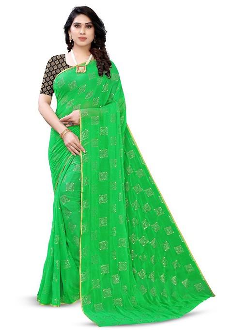 Green Ethnic Motifs Saree Set