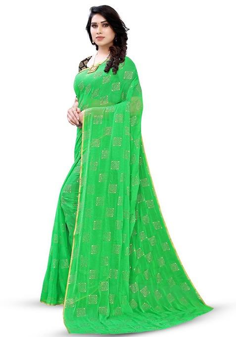 Green Ethnic Motifs Saree Set