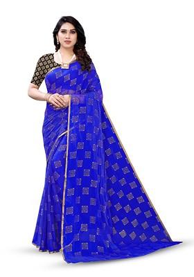 Blue Ethnic Motifs Saree Set