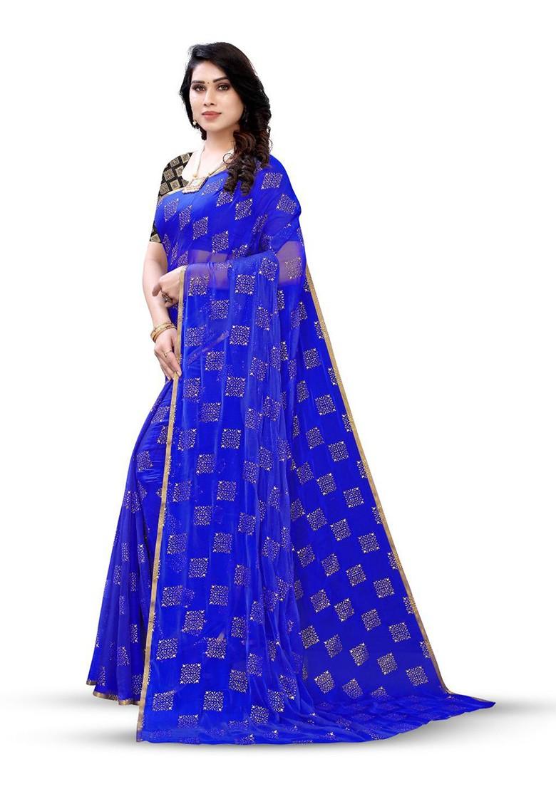 Blue Ethnic Motifs Saree Set