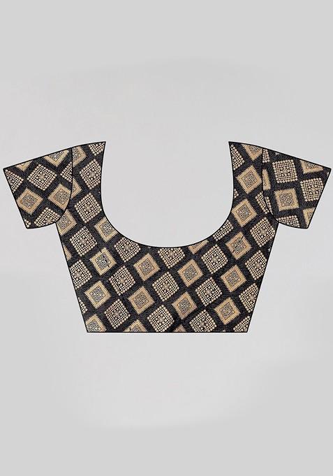 Blue Ethnic Motifs Saree Set