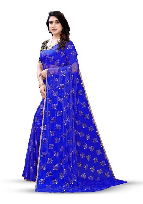 Blue Ethnic Motifs Saree Set