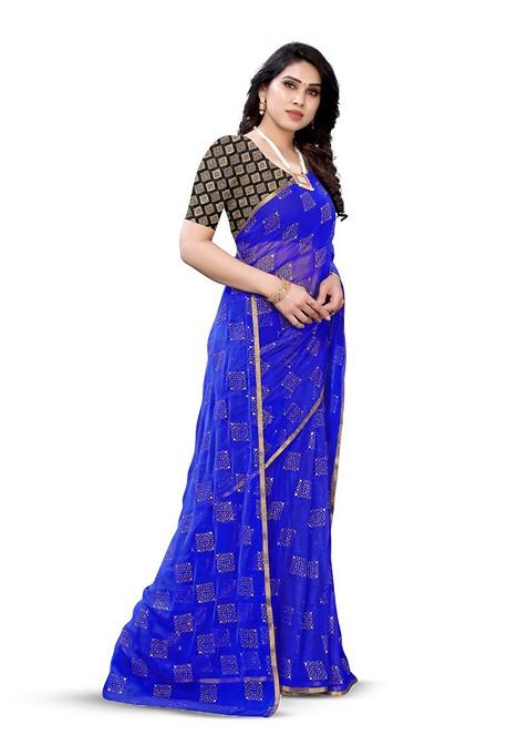 Blue Ethnic Motifs Saree Set