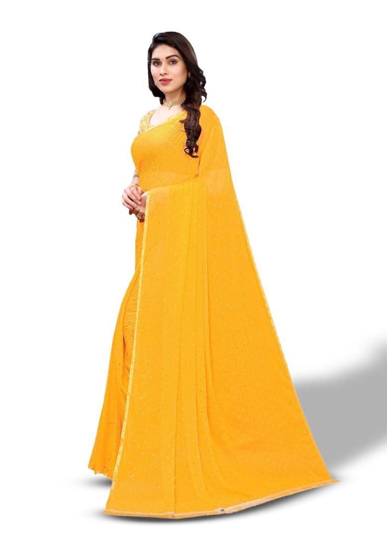 Yellow Polka Dot Printed Saree Set