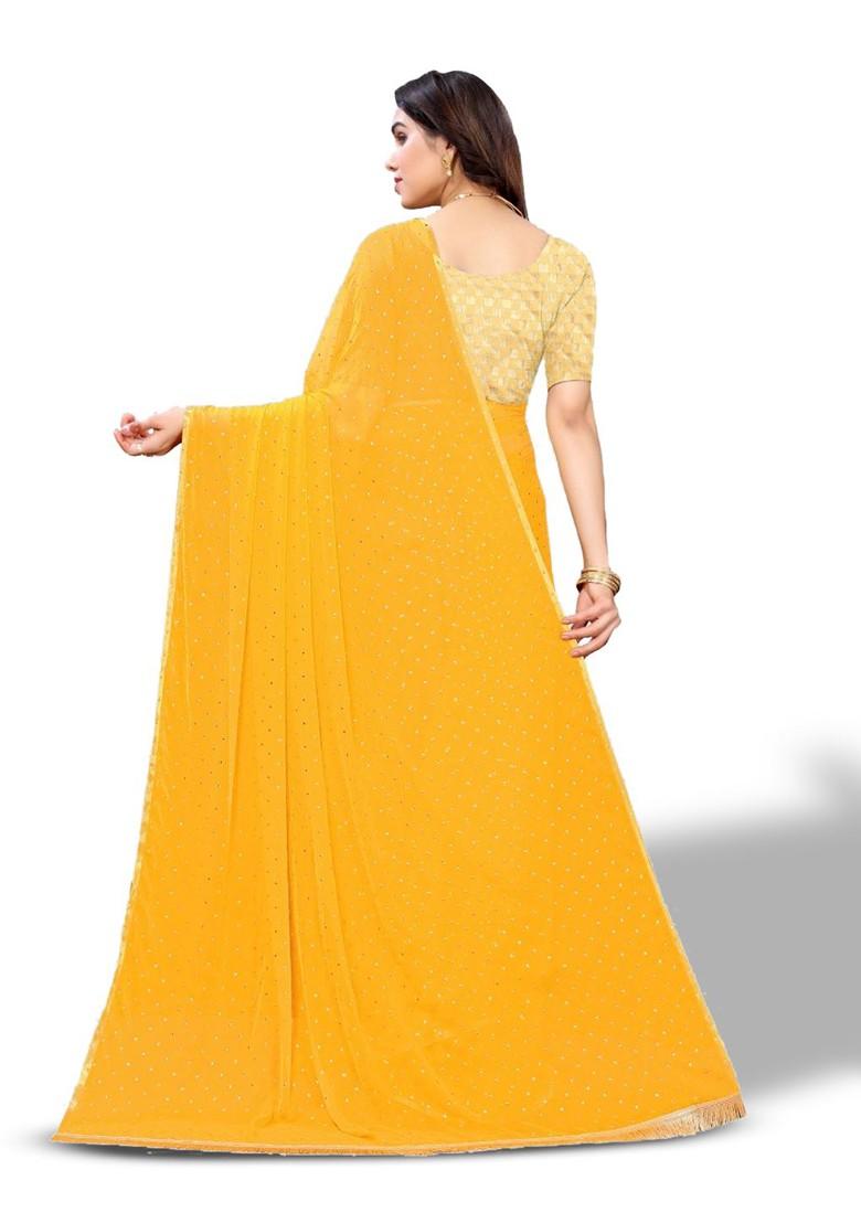 Yellow Polka Dot Printed Saree Set