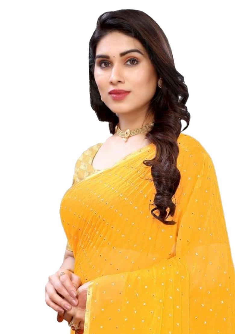 Yellow Polka Dot Printed Saree Set
