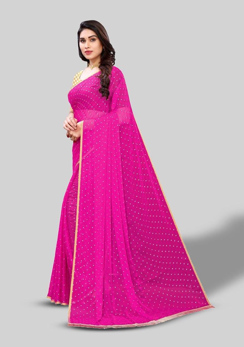 Pink Polka Dot Printed Saree Set