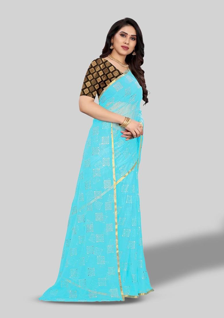 Blue Ethnic Motifs Printed Saree Set