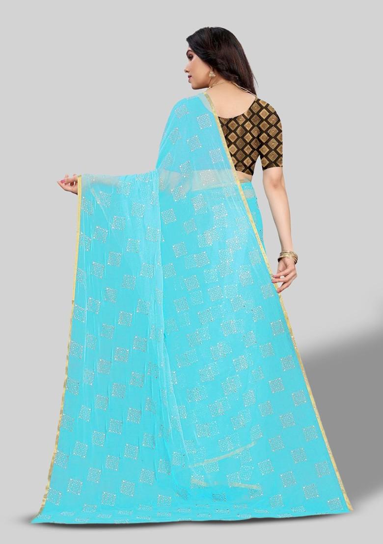 Blue Ethnic Motifs Printed Saree Set