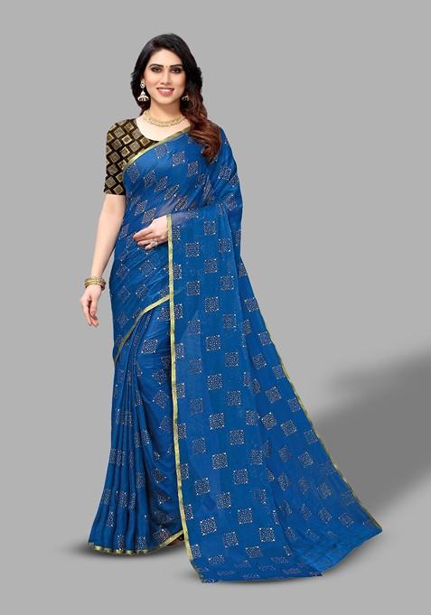 Blue Ethnic Motifs Saree Set