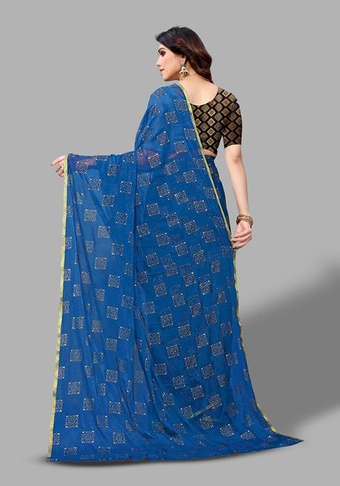 Blue Ethnic Motifs Saree Set