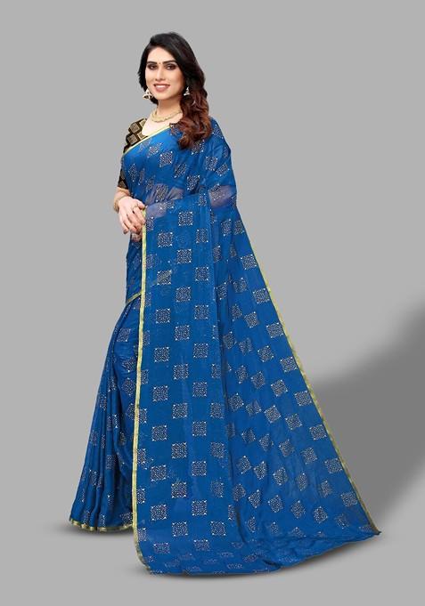 Blue Ethnic Motifs Saree Set