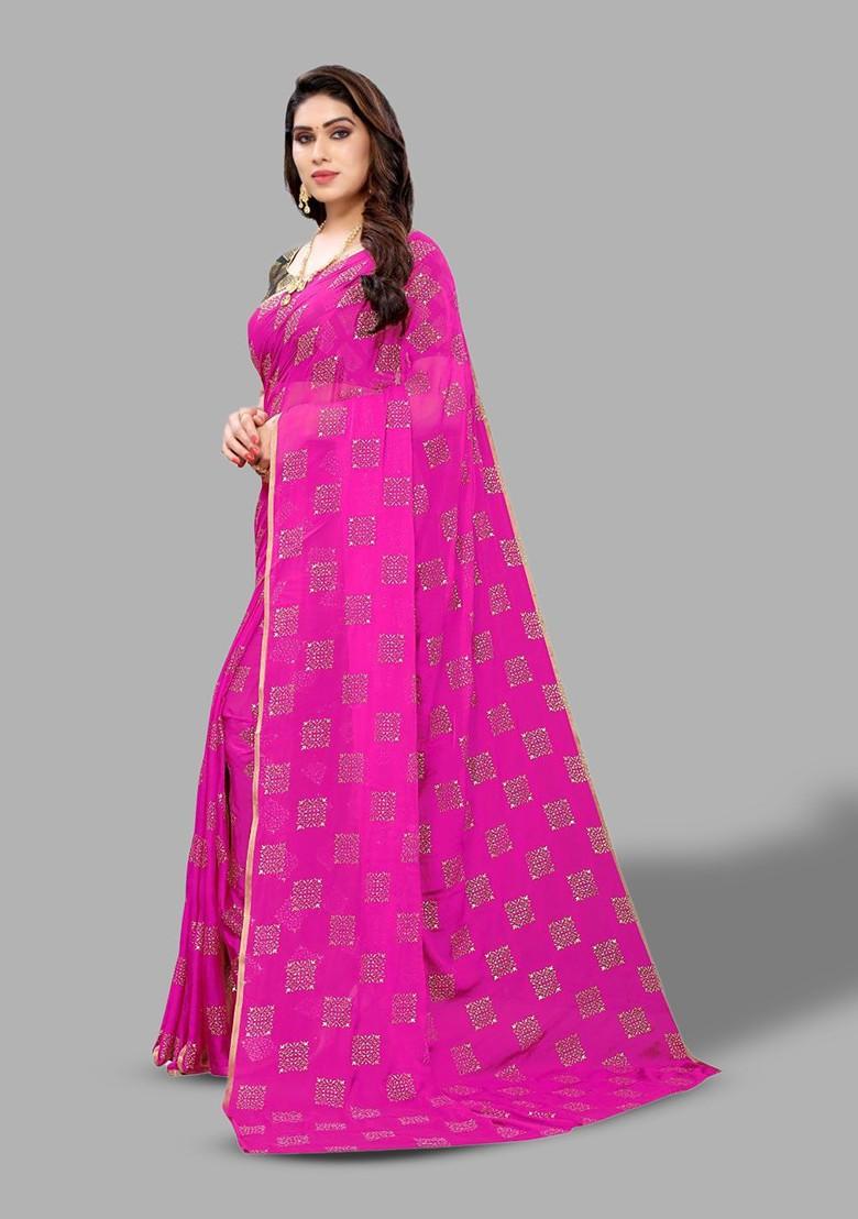 Pink Ethnic Motifs Saree Set