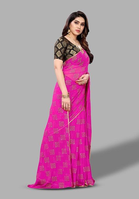 Pink Ethnic Motifs Saree Set