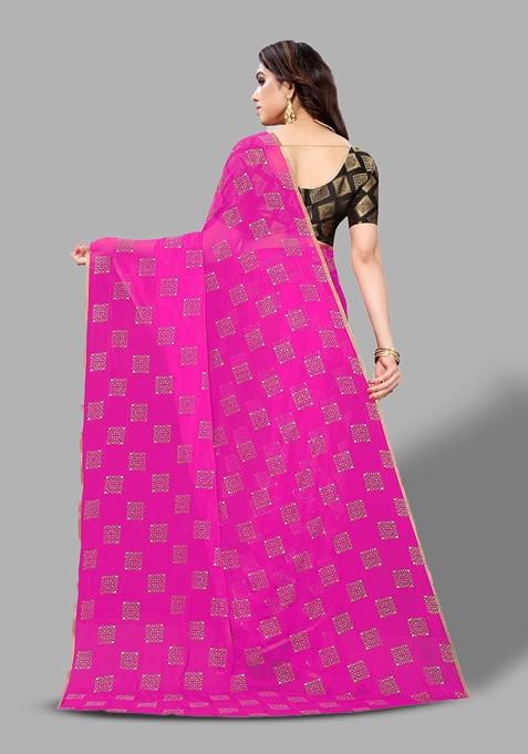 Pink Ethnic Motifs Saree Set