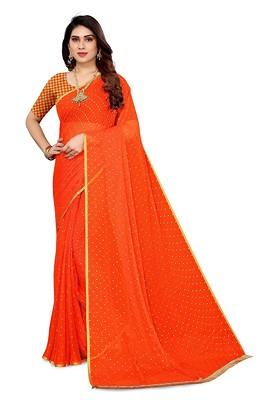 Orange Polka Dot Saree Set