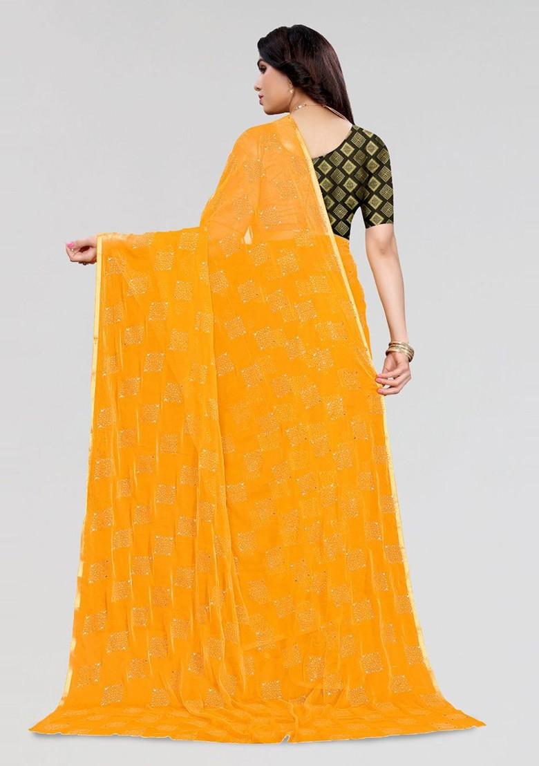 Yellow Ethnic Motifs Saree Set