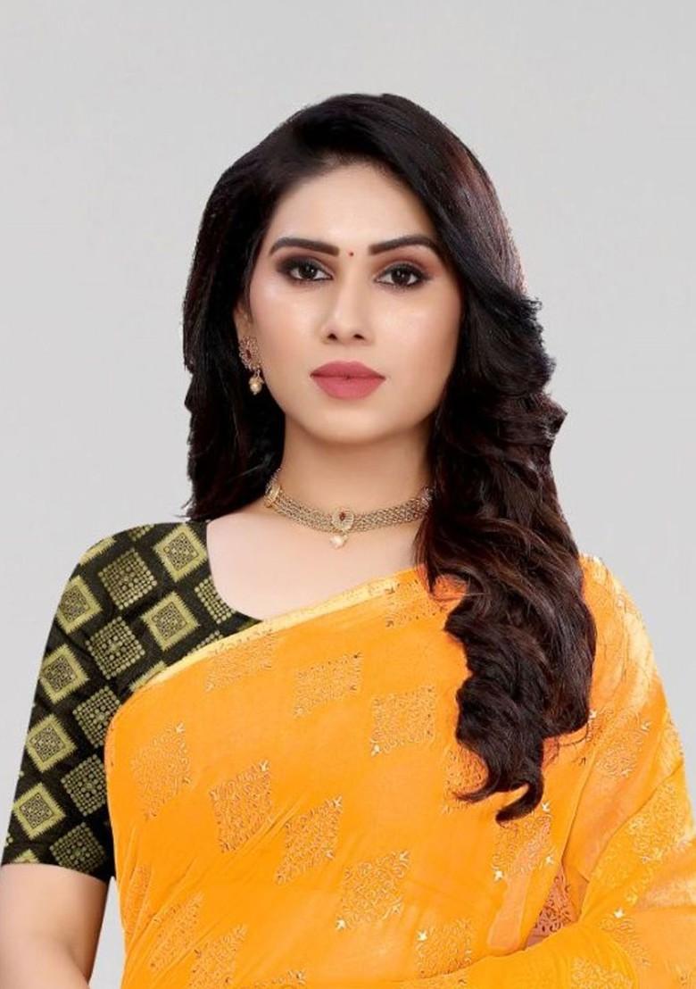 Yellow Ethnic Motifs Saree Set