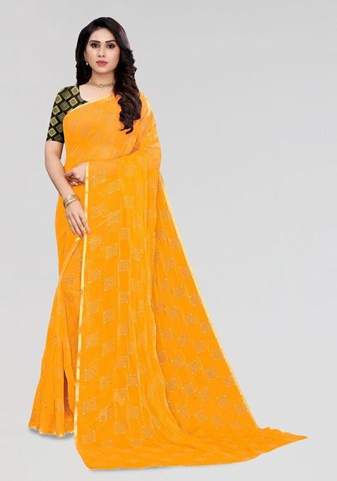 Yellow Ethnic Motifs Saree Set