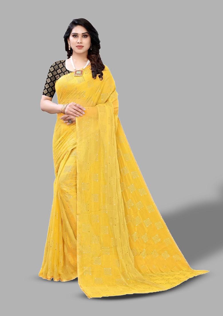 Yellow Ethnic Motifs Printed Saree Set