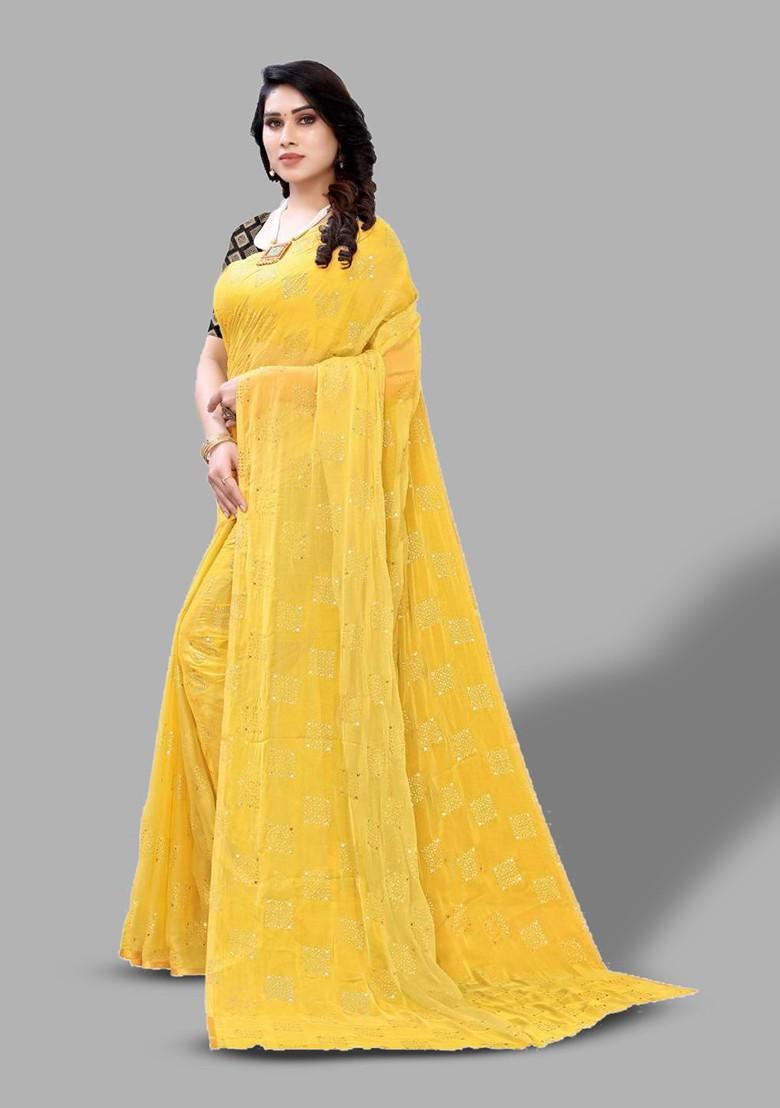 Yellow Ethnic Motifs Printed Saree Set