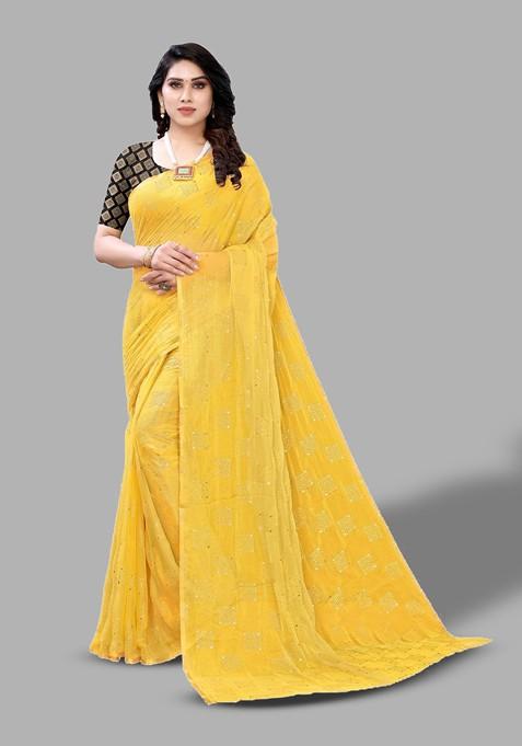 Yellow Ethnic Motifs Printed Saree Set
