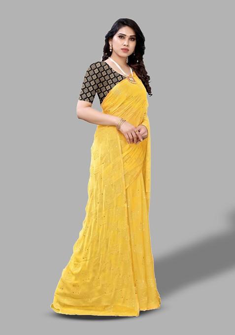 Yellow Ethnic Motifs Printed Saree Set