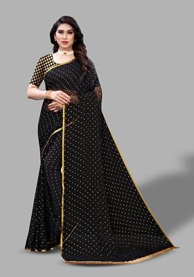 Black Polka Dot Printed Saree Set