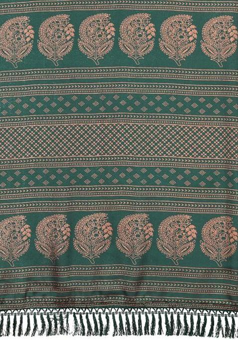 Green Ethnic Motifs Printed Pure Chiffon Saree Set