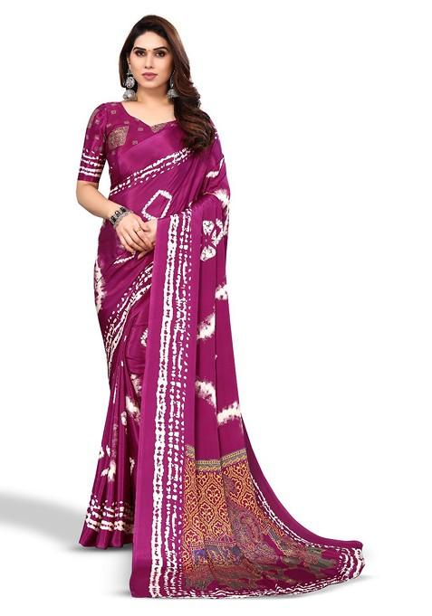 Purple Batik Printed Saree Set