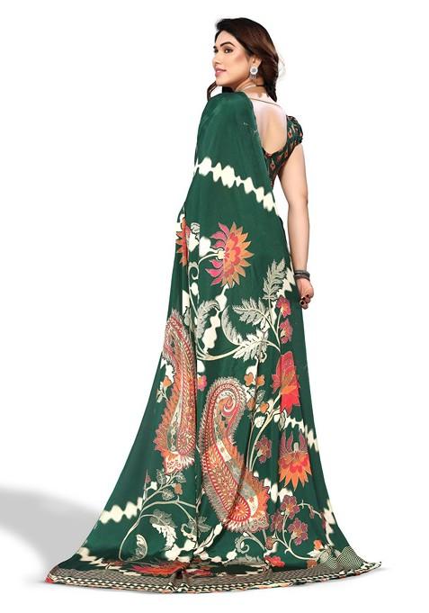 Green Ethnic Motifs Printed Pure Crepe Saree Set