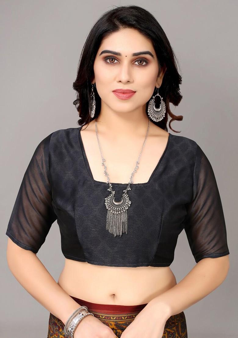 Grey Ethnic Motifs Printed Poly Chiffon Saree Set