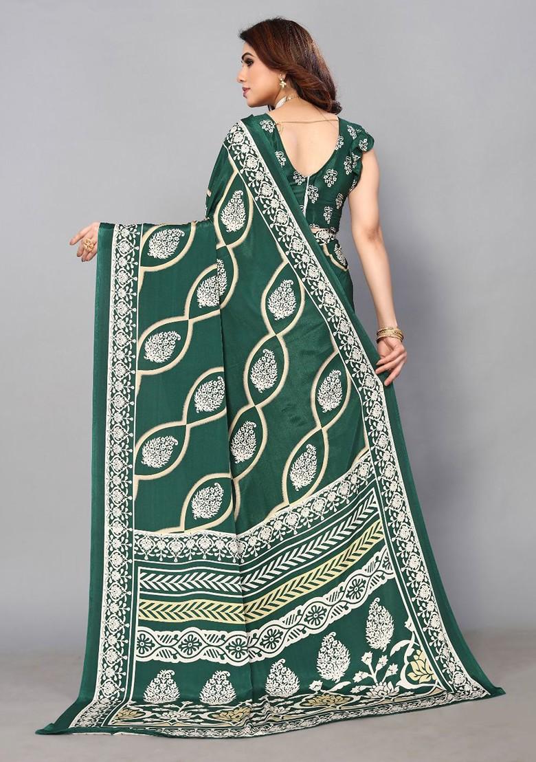 Green Floral Pure Crepe Saree Set