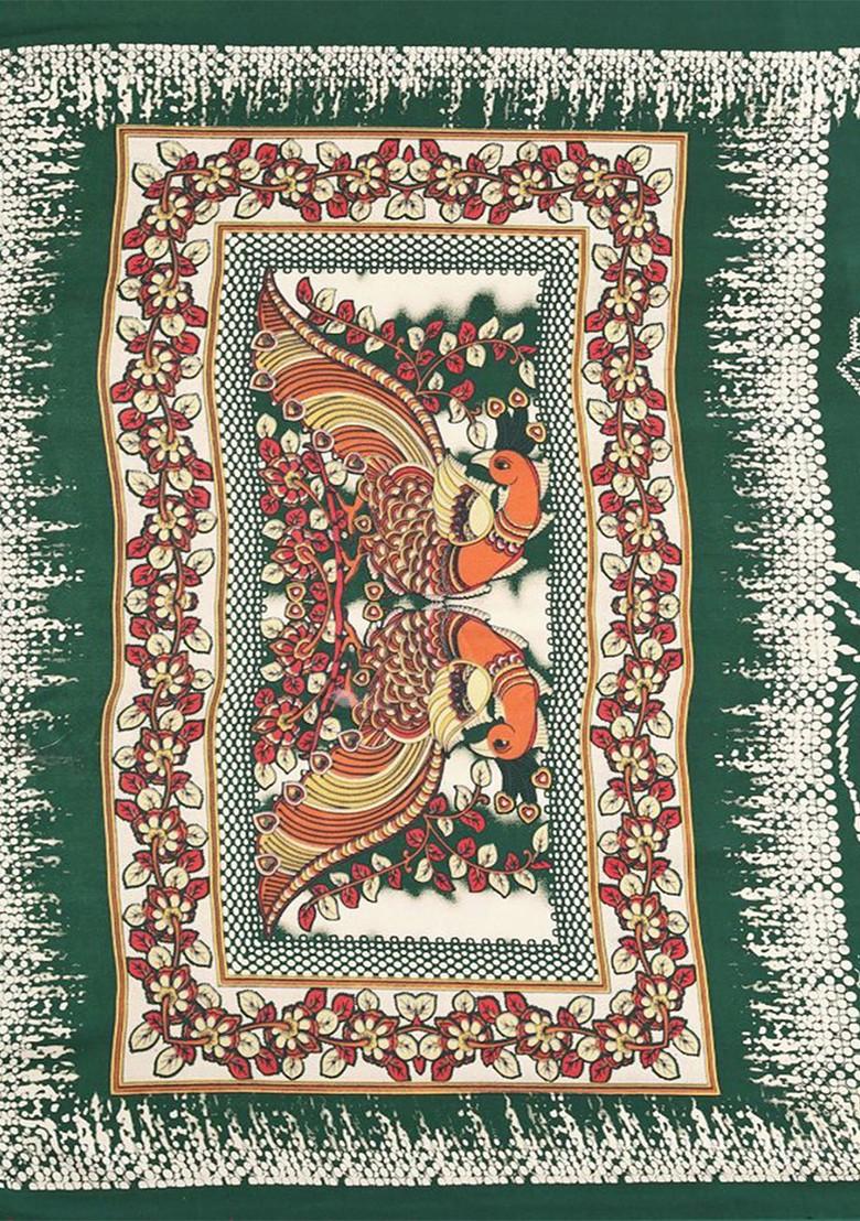 Green Abstract Print Pure Crepe Saree Set