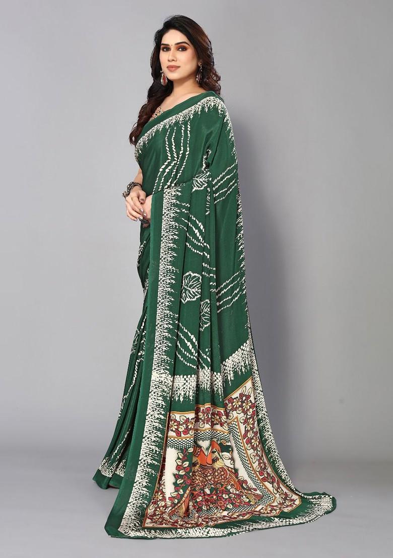 Green Abstract Print Pure Crepe Saree Set