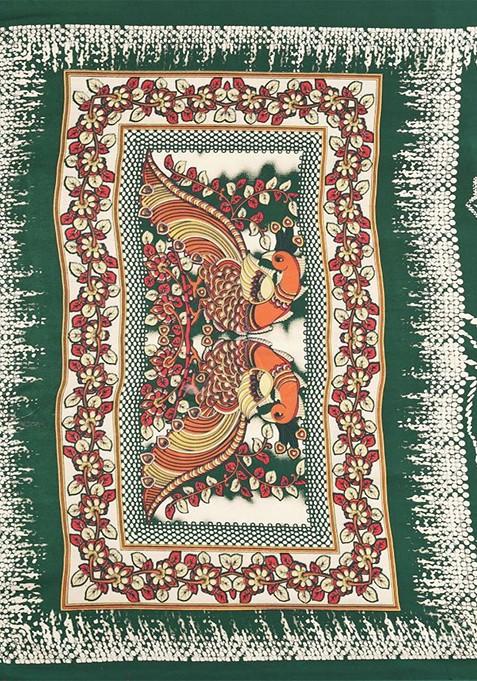 Green Abstract Print Pure Crepe Saree Set