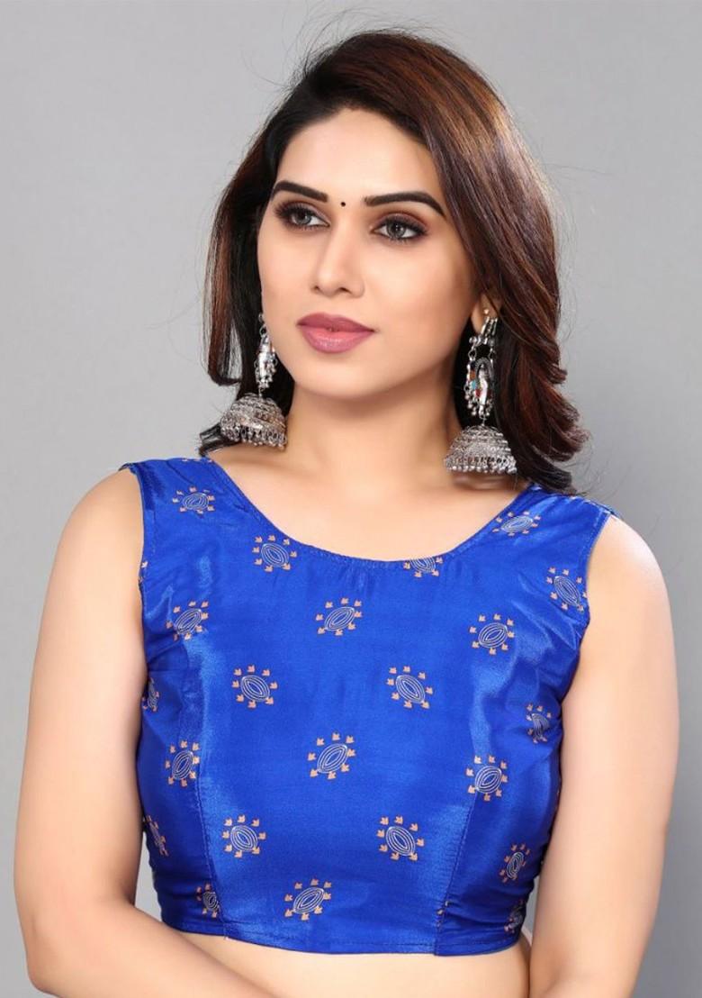 Blue Abstract Print Pure Crepe Saree Set