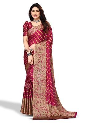 Red Geometric Print Poly Chiffon Saree Set