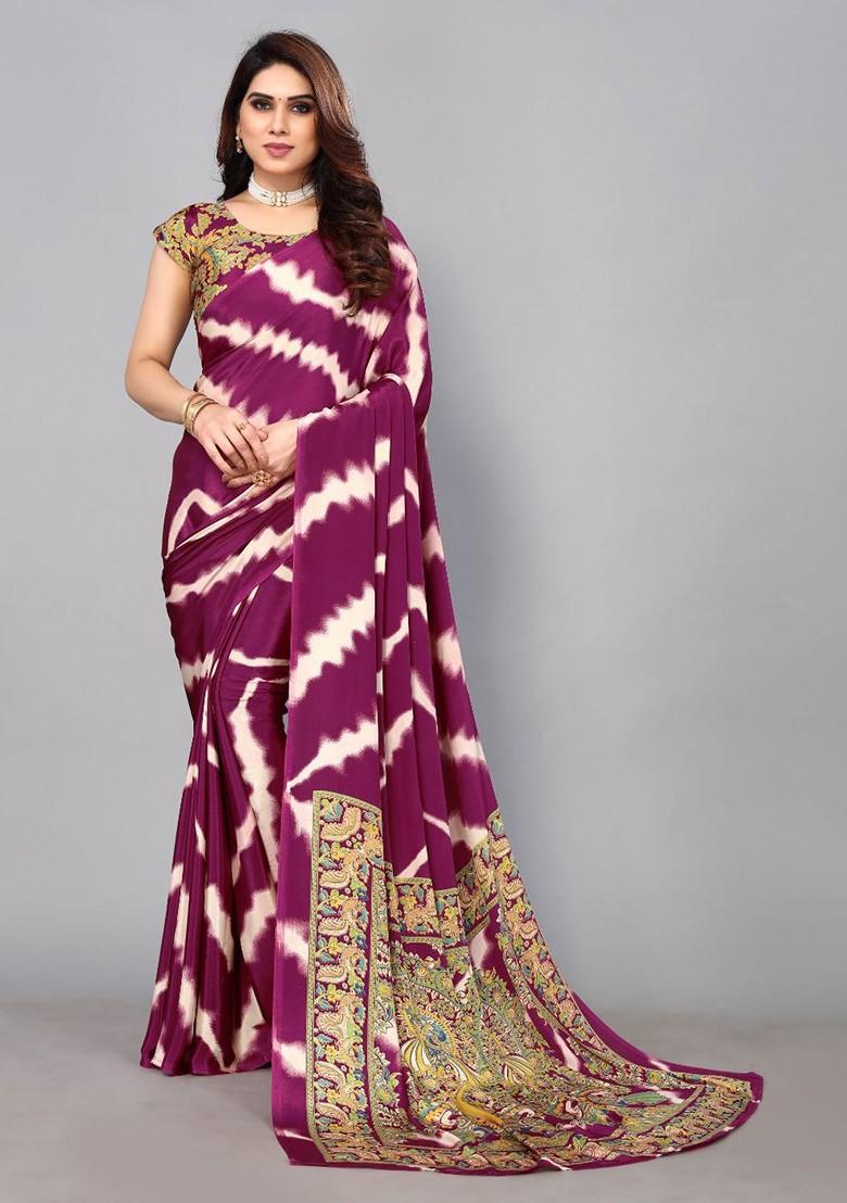 Purple Tie And Dye Pure Crepe Saree Set