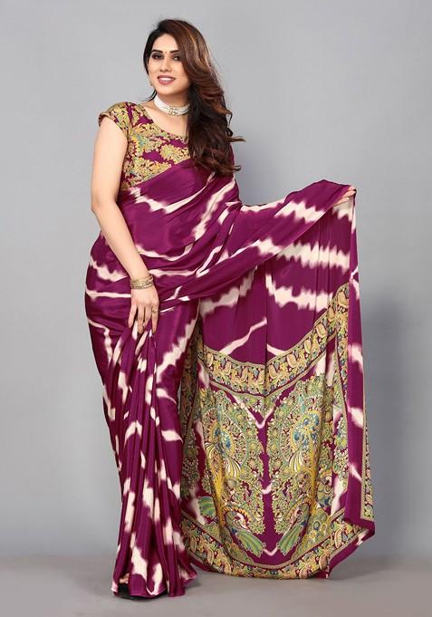 Purple Tie And Dye Pure Crepe Saree Set