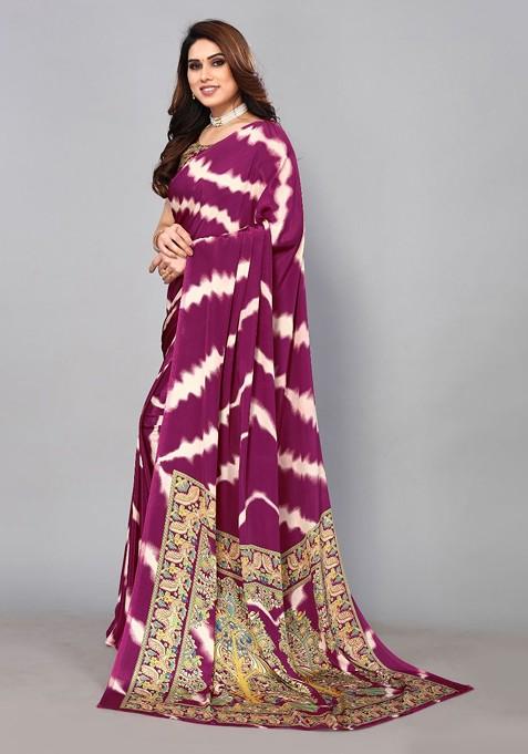 Purple Tie And Dye Pure Crepe Saree Set
