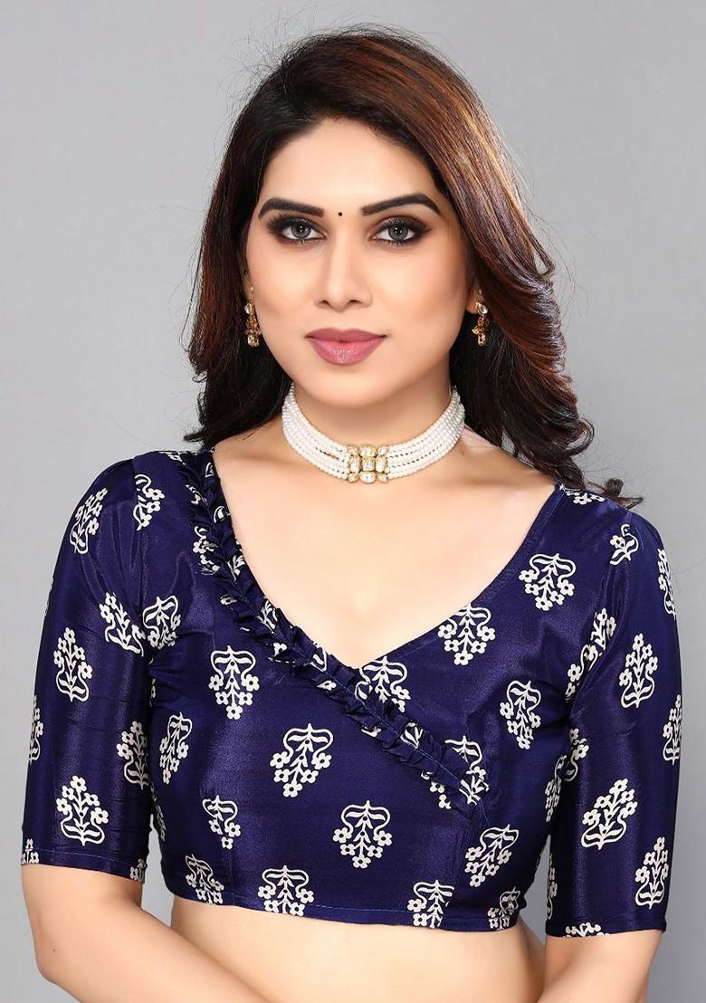 Blue Ethnic Motifs Printed Pure Crepe Saree Set