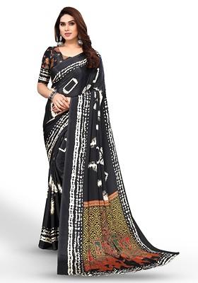 Black Tie And Dye Printed Pure Crepe Saree Set