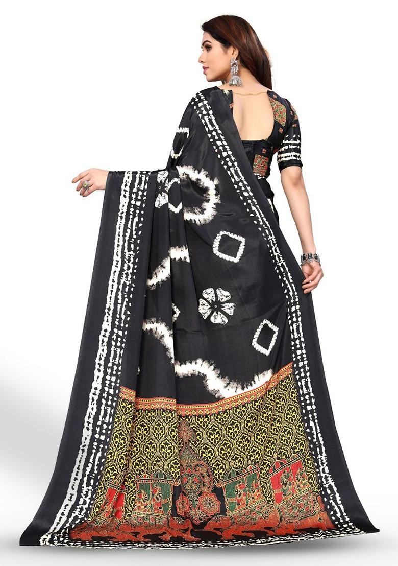 Black Tie And Dye Printed Pure Crepe Saree Set