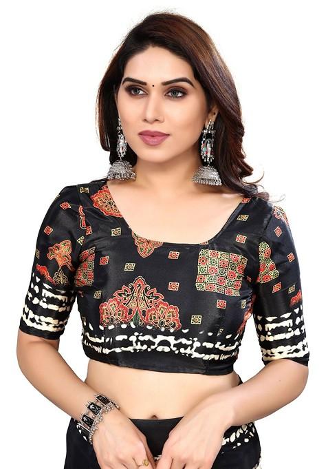 Black Tie And Dye Printed Pure Crepe Saree Set